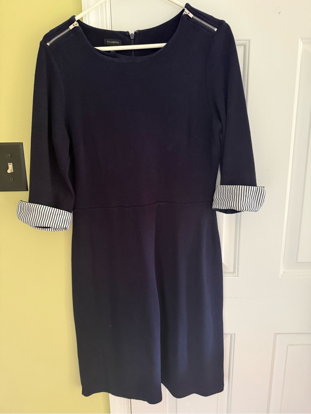 Talbots Navy Blue Dress with Contrast Fabric on Sleeves